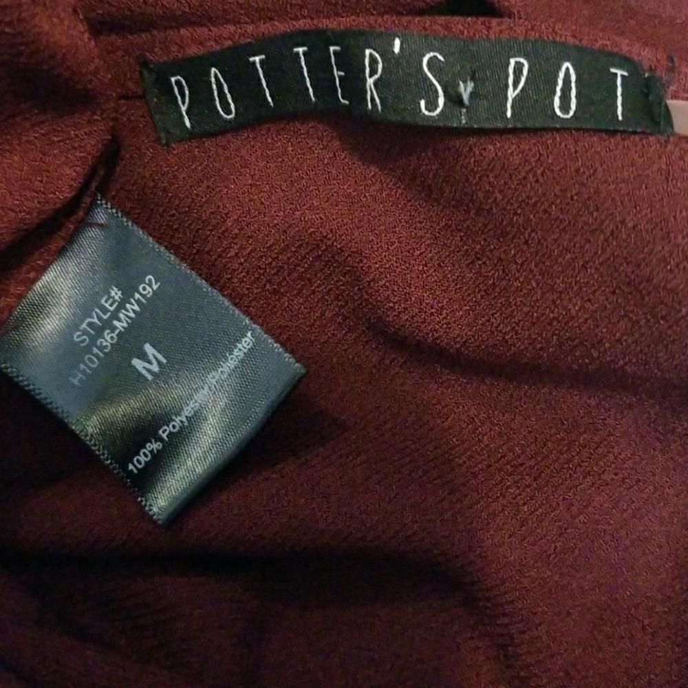 Maroon Wide Leg One Piece V-neck w/ matching belt - Picture 3 of 5